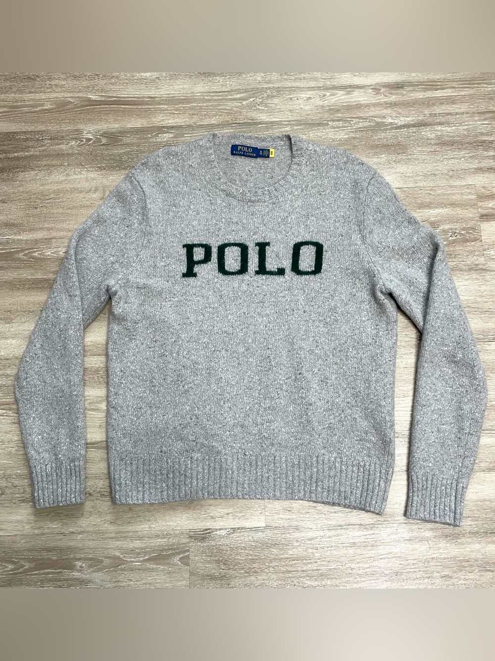 Polo Ralph Lauren Women’s Sz XL Wool Blend Spell Out Sweater Gray Green Preppy